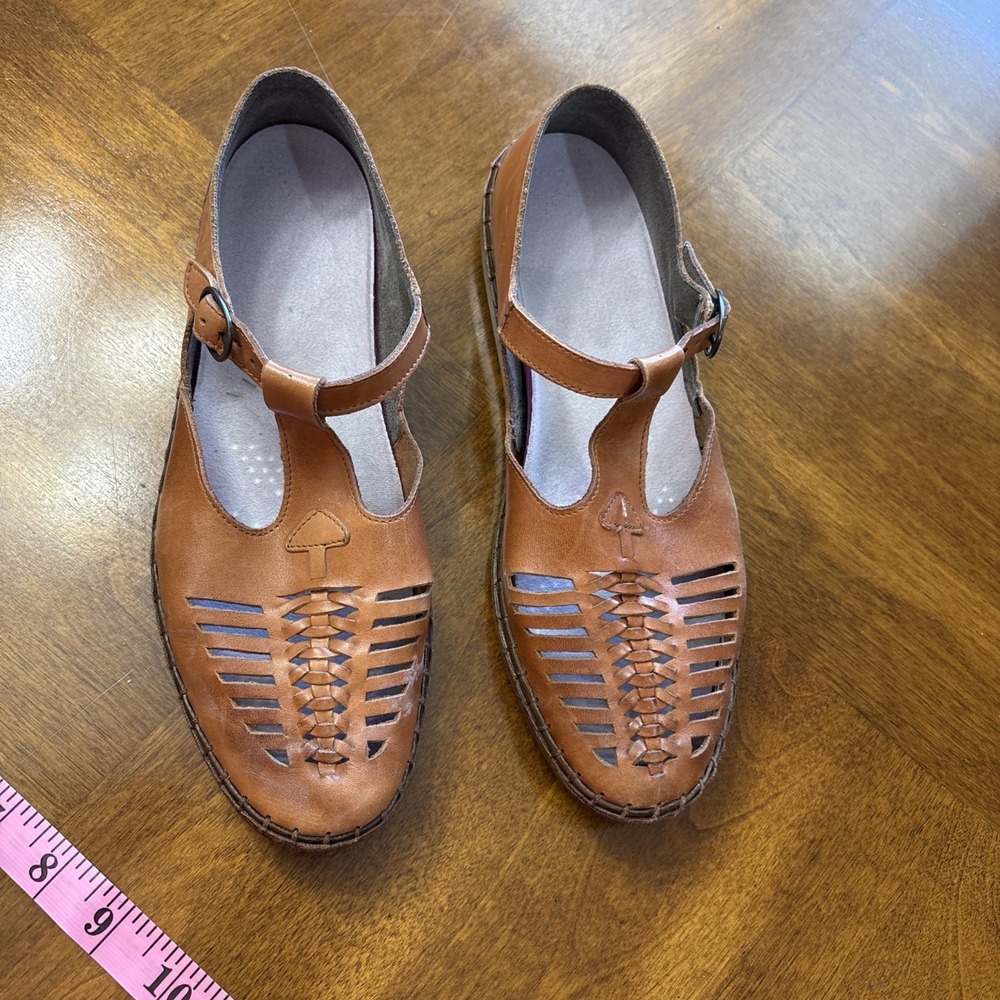 Rieker Comfort T Strap Mary Jane Flats Brown Womens 7 Insoles Replaced